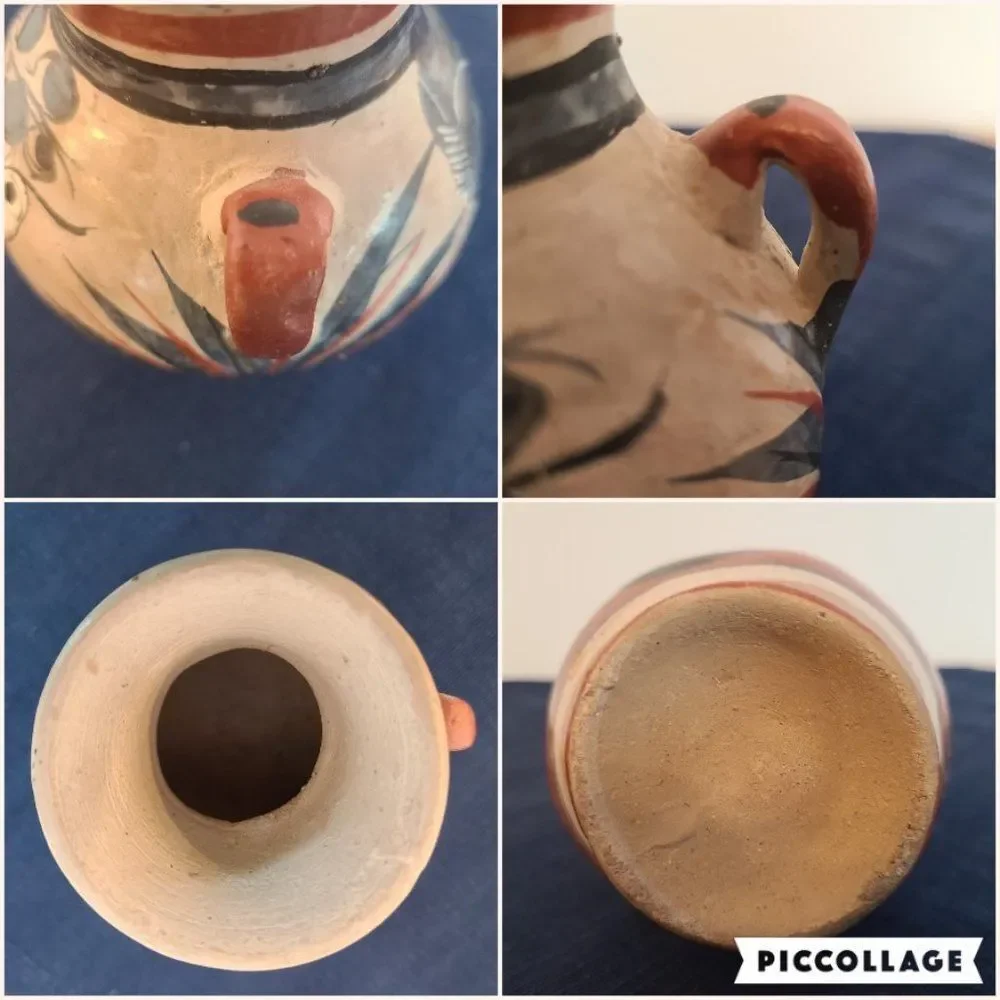 Vintage Folk Art Clay Pottery Mini Jug Pitcher - Unmarked - Made in Mexico?